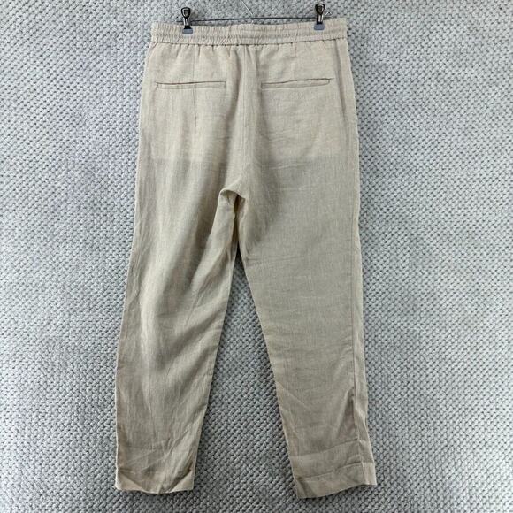 ZARA Pants Women M Khaki Beige Linen Straight Leg High Rise PullOn Elastic Waist - Picture 6 of 15